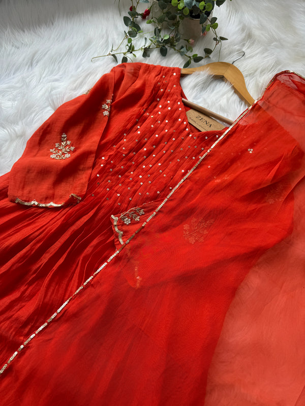Premium Mul Chanderi Hand Detailed Anarkali Set