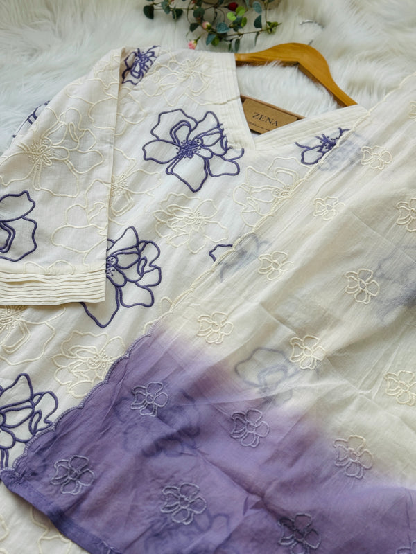 Pure Mul Cotton Embroidered Kurti Set