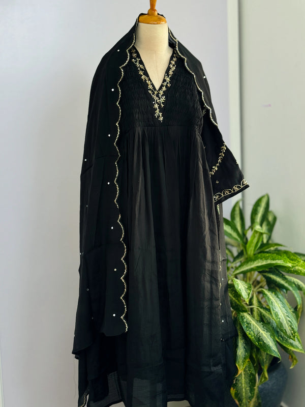 Mul Chanderi Hand Detailed Anarkali Set – Elegant Festive Wear