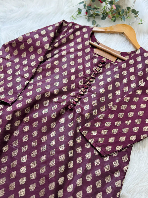 Semi Silk Banarasi Work Kurti Set – Elegant Festive Wear