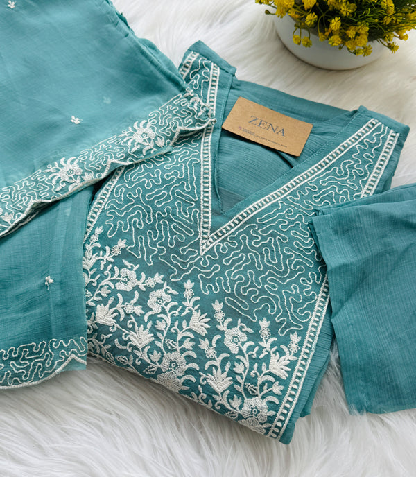 ✨ Crush Silk Embroidered Anarkali Kurti Set ✨