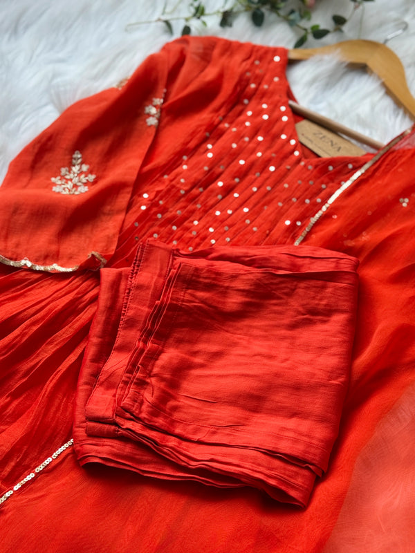 Premium Mul Chanderi Hand Detailed Anarkali Set