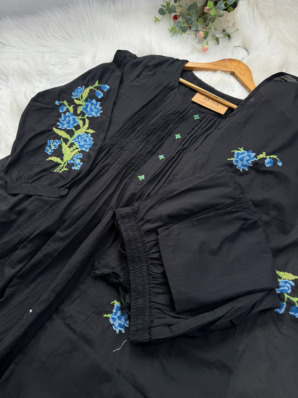 Pure Mul Cotton Embroidered Anarkali Set