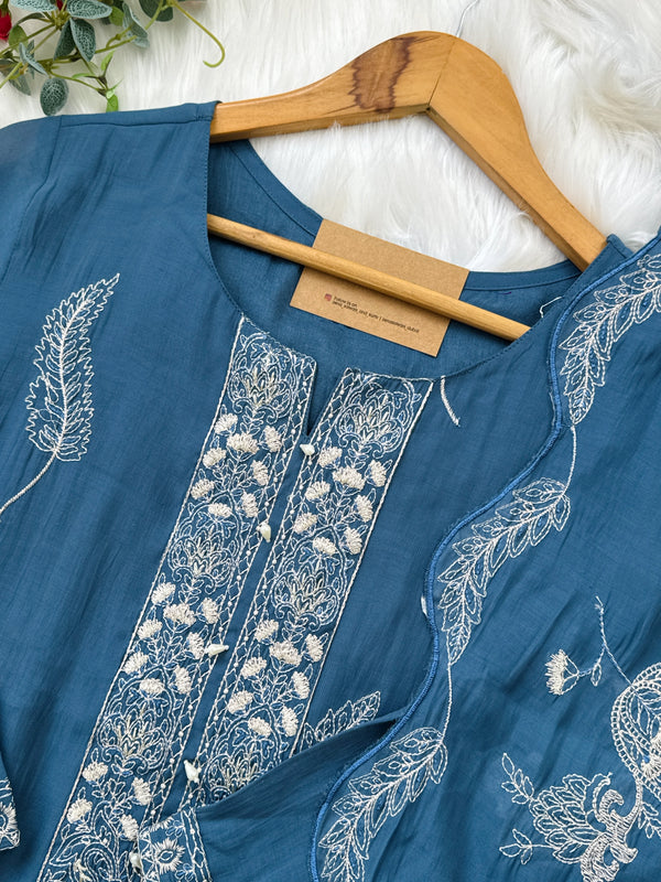 Mul Chanderi Embroidered Kurti Set – Elegant Ethnic Look