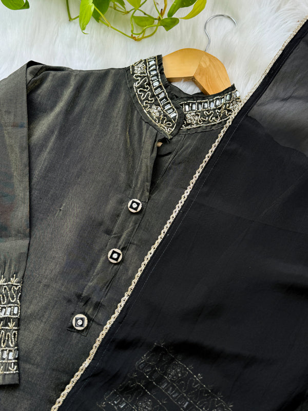 Tissue Silk Handwork Party Wear Suit – Celebrate in Sheer Elegance