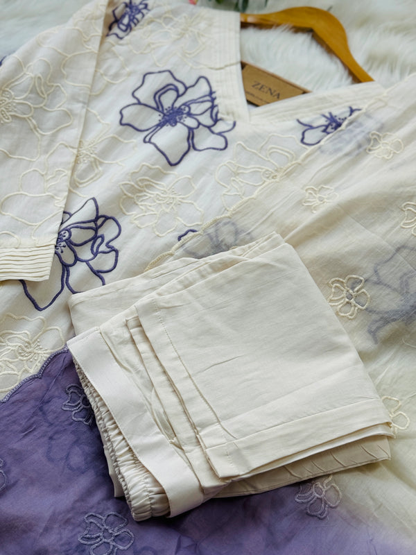 Pure Mul Cotton Embroidered Kurti Set