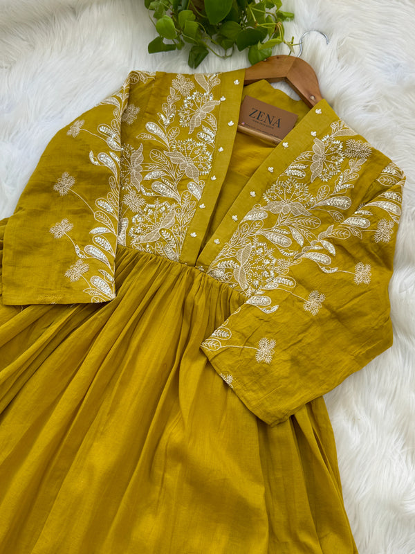 Pure Cotton Embroidered Anarkali Set – Elegant Ready-to-Wear Outfit