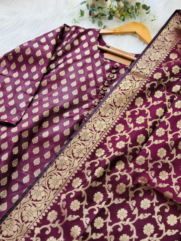 Semi Silk Banarasi Work Kurti Set – Elegant Festive Wear