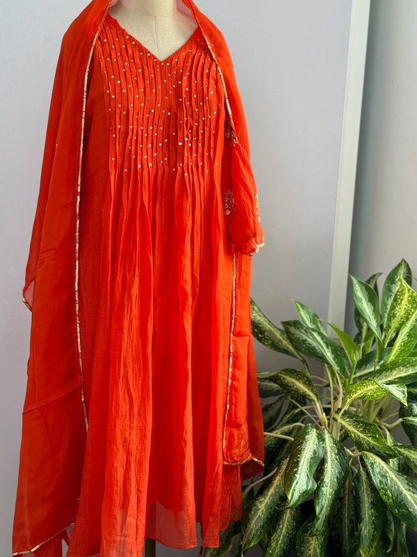 Premium Mul Chanderi Hand Detailed Anarkali Set