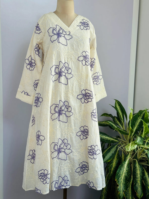 Pure Mul Cotton Embroidered Kurti Set