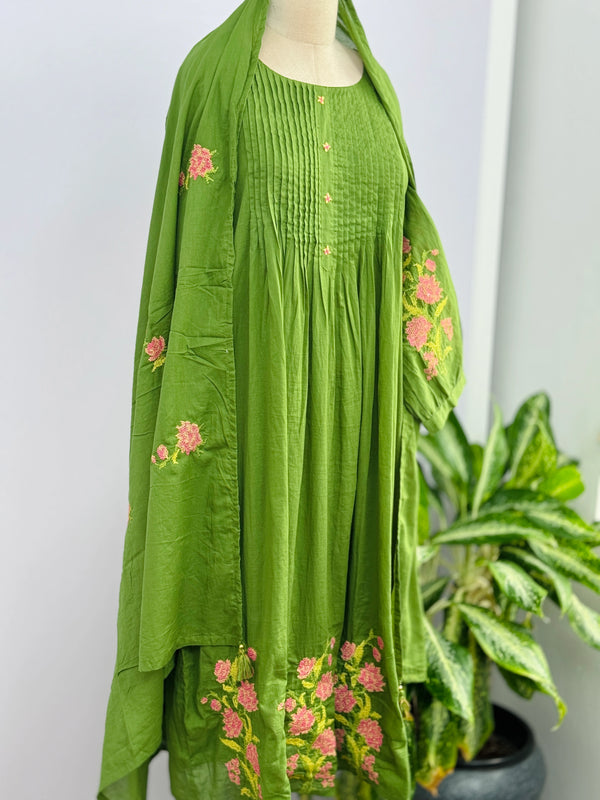 Pure Mul Cotton Embroidered Anarkali Set