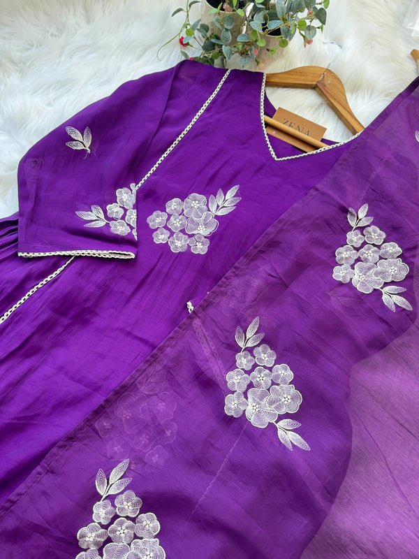 Mul Chanderi Embroidered Anarkali Kurti Set – Timeless Elegance, Effortless Style