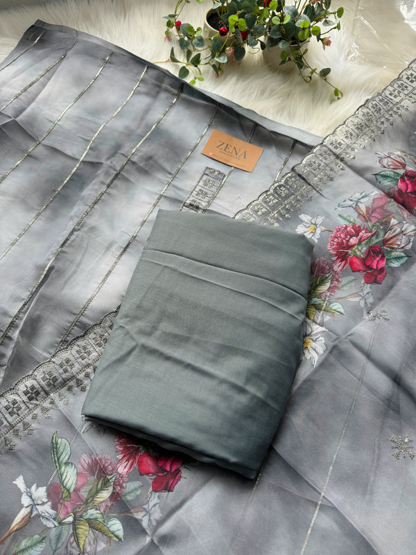 Unstitched Organza Partywear Suit – Elegant & Festive