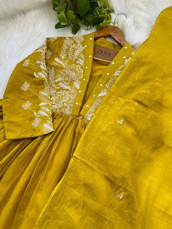 Pure Cotton Embroidered Anarkali Set – Elegant Ready-to-Wear Outfit