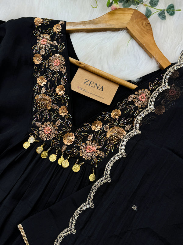 Mul Chanderi Hand Detailed Anarkali Set – Regal Elegance in Every Drape