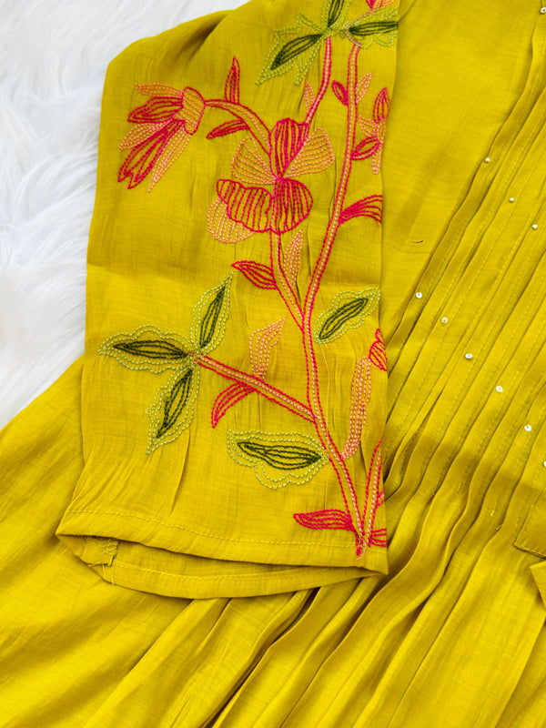 Mul Chanderi Embroidered Anarkali Kurti Set – Timeless Elegance in Every Fold