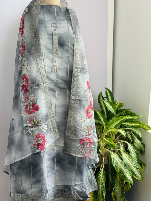 Unstitched Organza Partywear Suit – Elegant & Festive