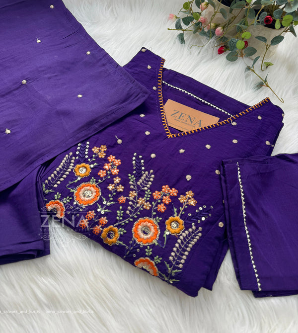 Mul Chanderi Embroidered Anarkali Suit – Elegant Ready-to-Wear Ethnic Set