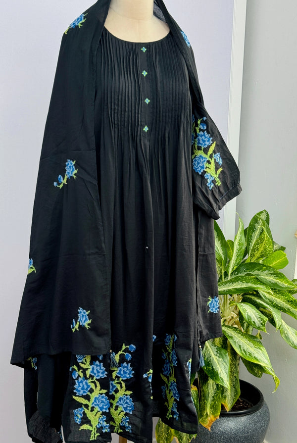 Pure Mul Cotton Embroidered Anarkali Set