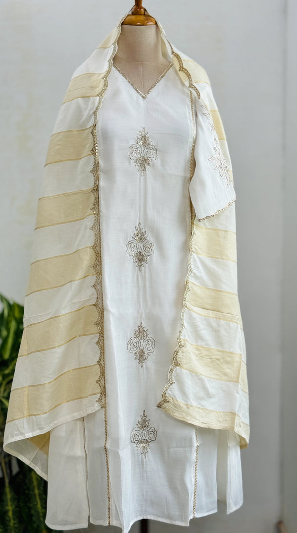 Mul Chanderi Handwork Kurti Set- Ready to Wear..