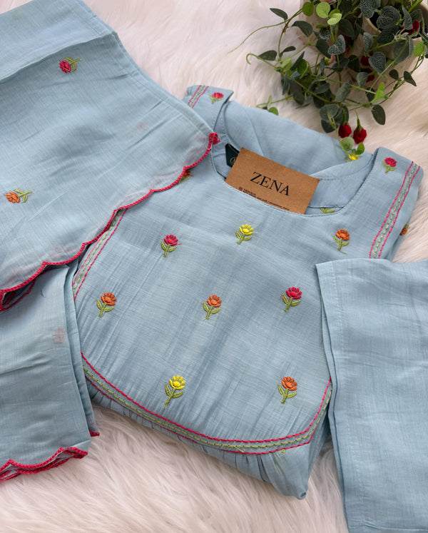 ✨ Glass Chanderi Anarkali Kurti Set – Top, Bottom & Dupatta ✨