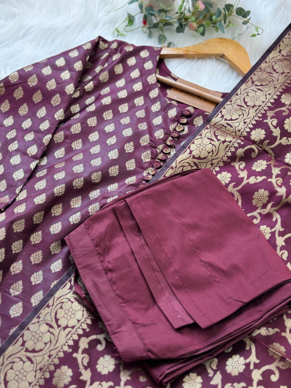 Semi Silk Banarasi Work Kurti Set – Elegant Festive Wear