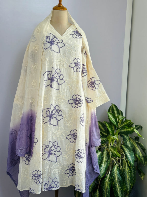 Pure Mul Cotton Embroidered Kurti Set