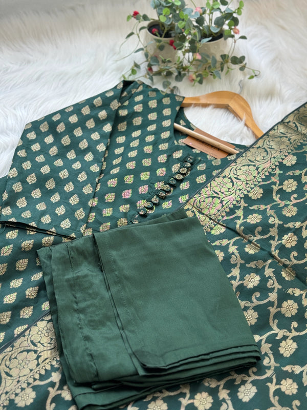 Semi Silk Banarasi Work Kurti Set – Elegant Festive Wear