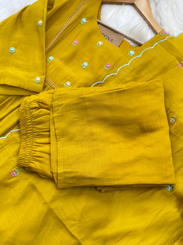 ✨ Glass Chanderi Anarkali Kurti Set – Top, Bottom & Dupatta ✨