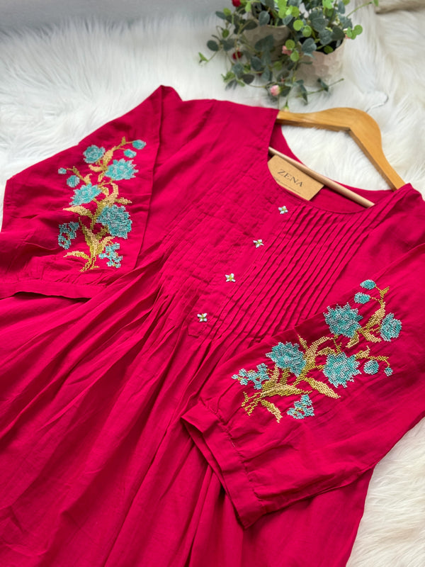 Pure Mul Cotton Embroidered Anarkali Set