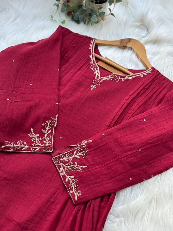 Pure Mul Chanderi Handwork A-Line Anarkali Kurti Set – Premium Festive Wear