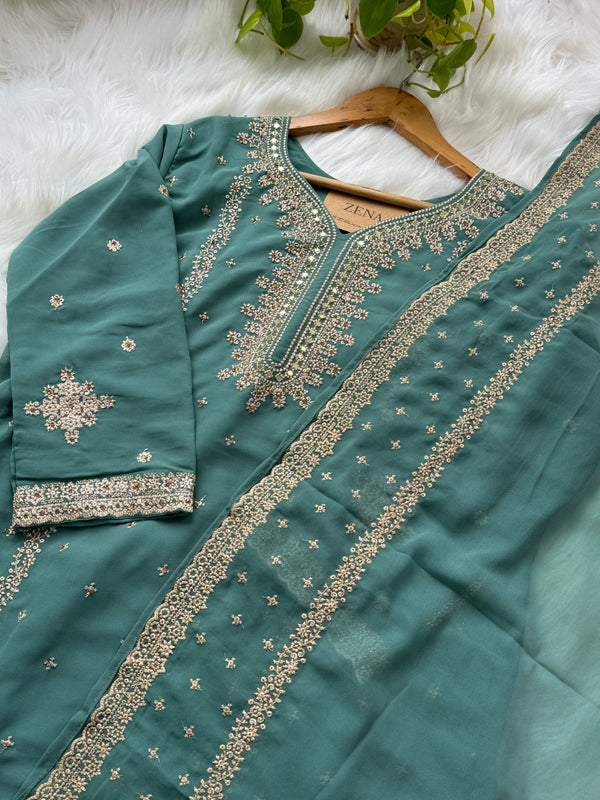 Georgette Partywear Suit with Mirror Work – Sparkle with Subtle Elegance