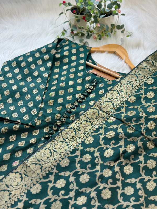 Semi Silk Banarasi Work Kurti Set – Elegant Festive Wear