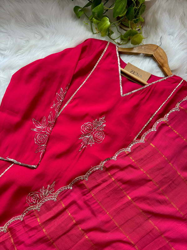 Mul Chanderi Handwork Kurti Set- Ready to Wear