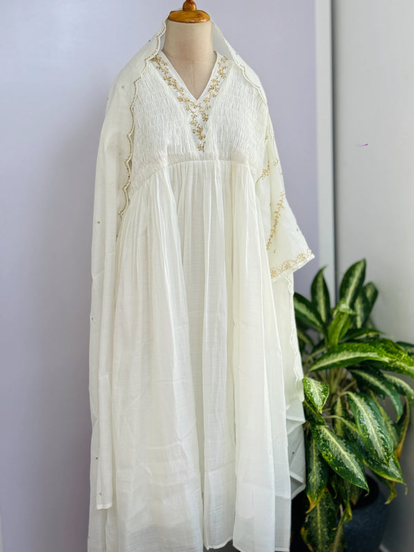 Mul Chanderi Hand Detailed Anarkali Set – Elegant Festive Wear