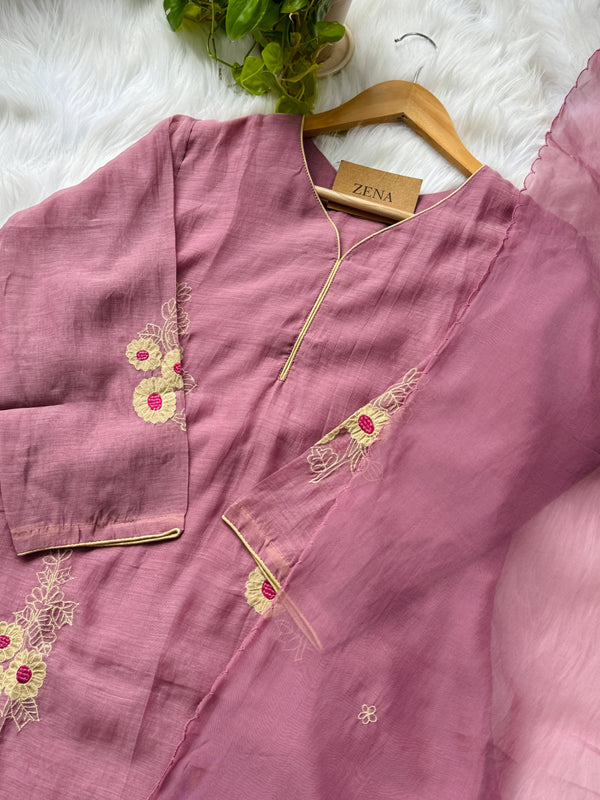 Pure Mul Chanderi Embroidered A-Line Kurti Set – Subtle Elegance, Everyday Comfort