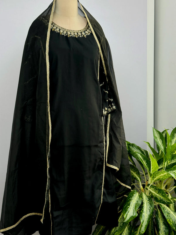 Roman Silk Hand Work A-Line Kurti Set – Elegant Partywear