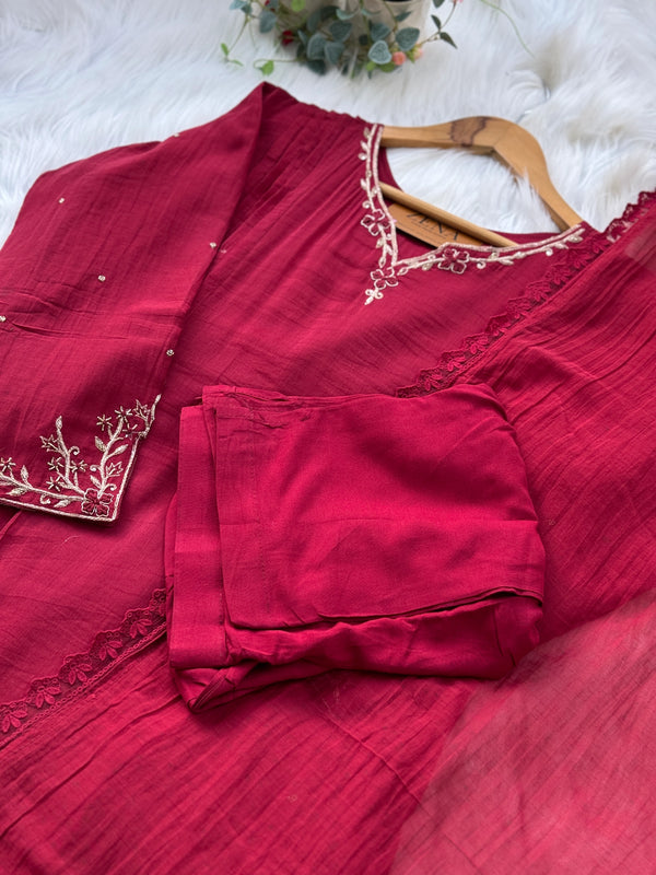 Pure Mul Chanderi Handwork A-Line Anarkali Kurti Set – Premium Festive Wear