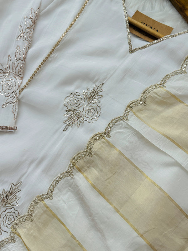 Mul Chanderi Handwork Kurti Set- Ready to Wear..