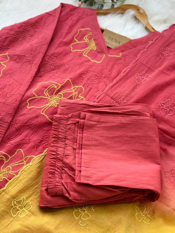 Pure Mul Cotton Embroidered Kurti Set