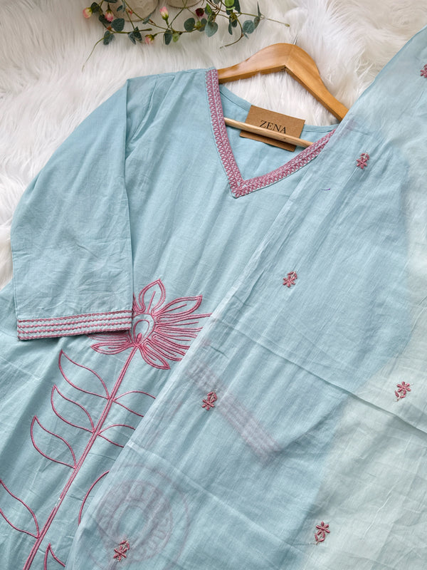 Pure Mul Cotton Embroidered Kurti Set – Elegant Everyday Ethnic Wear
