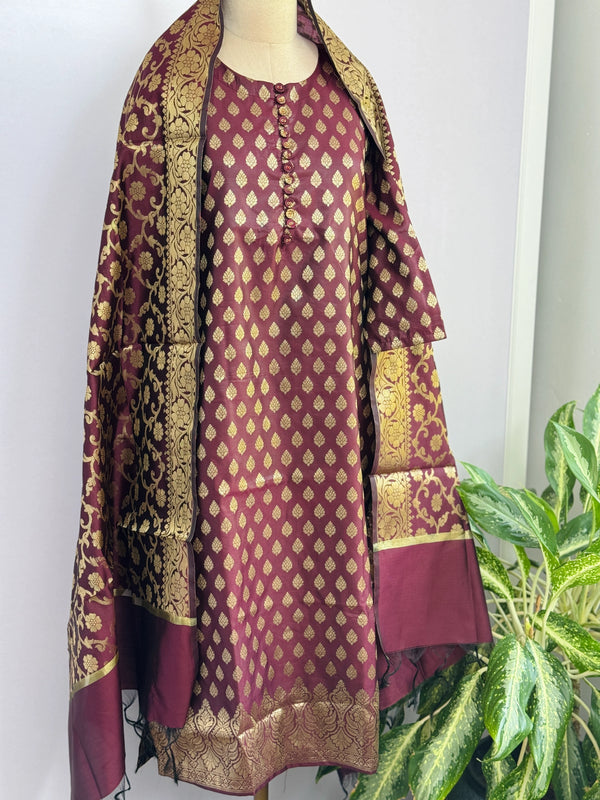 Semi Silk Banarasi Work Kurti Set – Elegant Festive Wear