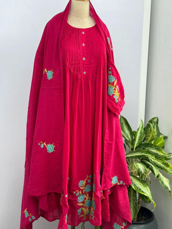 Pure Mul Cotton Embroidered Anarkali Set