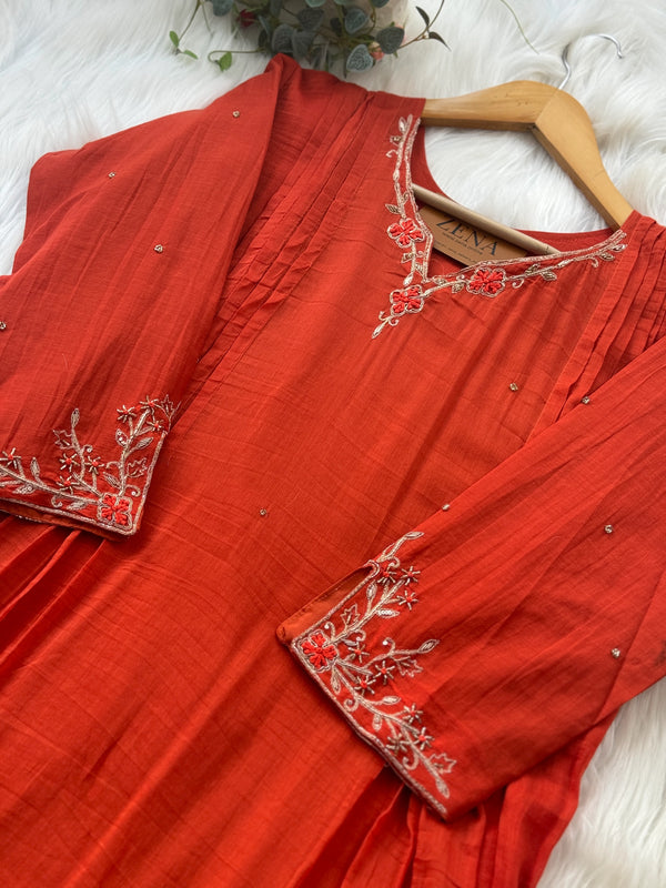 Pure Mul Chanderi Handwork A-Line Anarkali Kurti Set – Premium Festive Wear