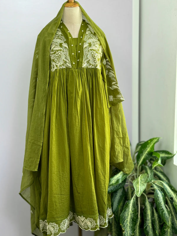 Pure Cotton Embroidered Anarkali Set – Elegant Ready-to-Wear Outfit