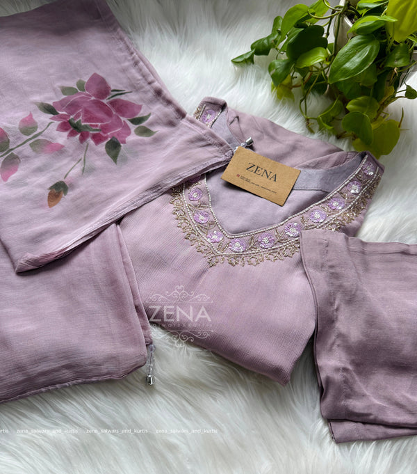 Pure Chinon Handwork Kurti Set – Subtle Luxury for Every Occasion