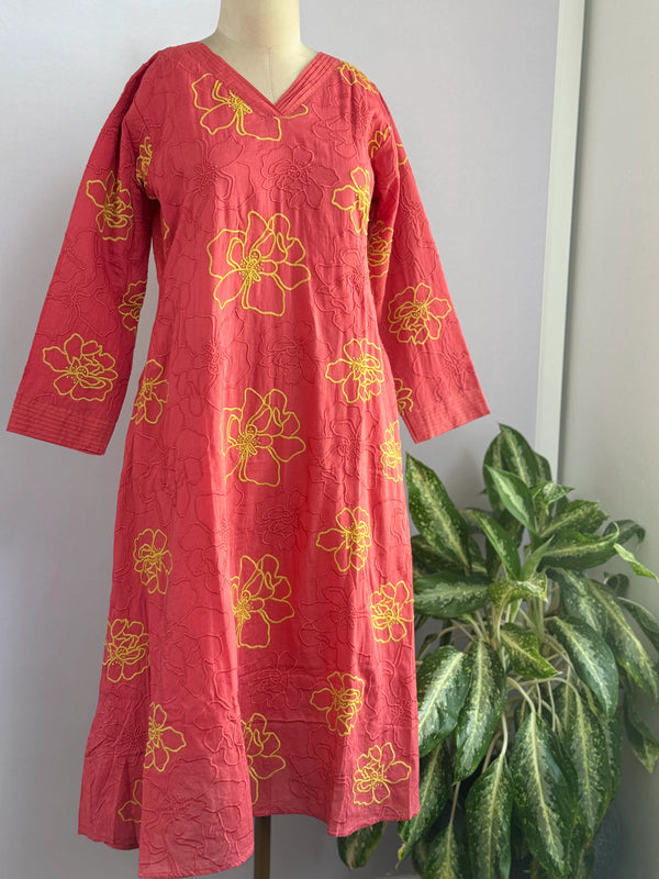 Pure Mul Cotton Embroidered Kurti Set
