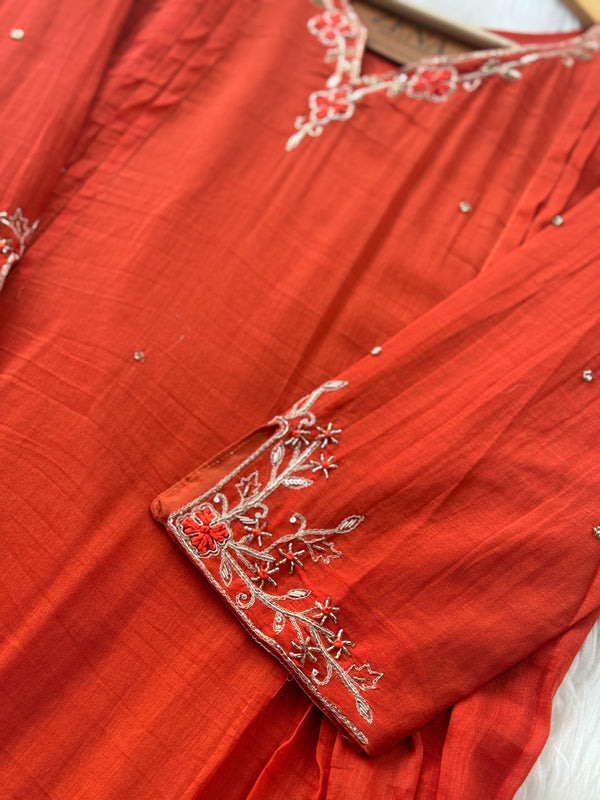 Pure Mul Chanderi Handwork A-Line Anarkali Kurti Set – Premium Festive Wear