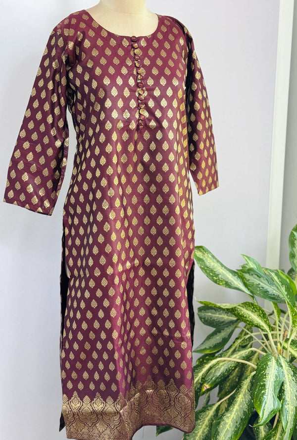 Semi Silk Banarasi Work Kurti Set – Elegant Festive Wear