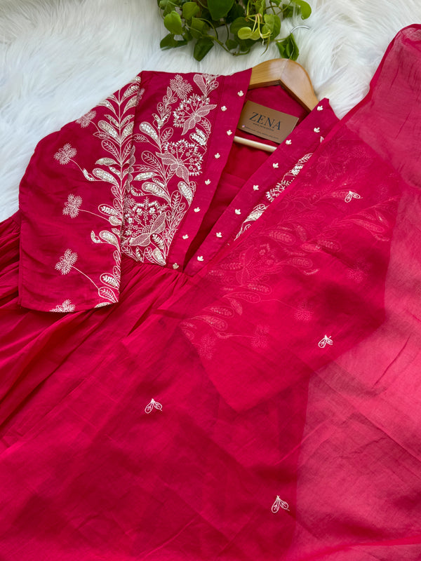 Pure Cotton Embroidered Anarkali Set – Elegant Ready-to-Wear Outfit